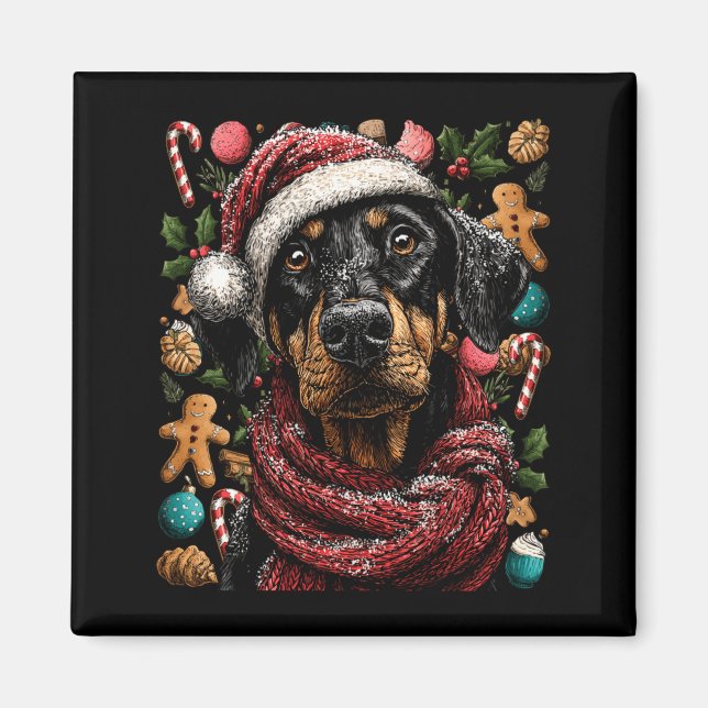 Imã Festive Doberman With Santa Hat Snowy Winter Chris (Frente)
