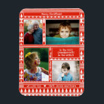 Ímã Festive Red Christmas Pattern Grandparents Photo<br><div class="desc">Festive red and white Christmas pattern featuring Christmas trees, snowflakes, deer and more nordic style drawings. Design features 4 photo frames and three different framed areas for customization and personalization. Ideal as a keepsake Christmas gift for grandparents, add your favorite photos of them the kids or the entire family. Merry...</div>