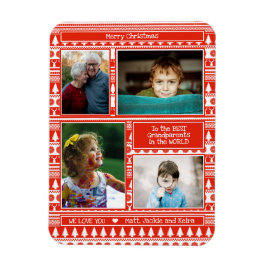 Ímã Festive Red Christmas Pattern Grandparents Photo