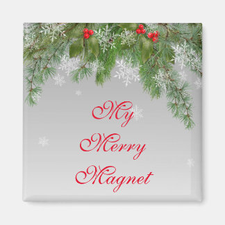 Imã Festive Snowflake and Holly Merry Christmas Magnet