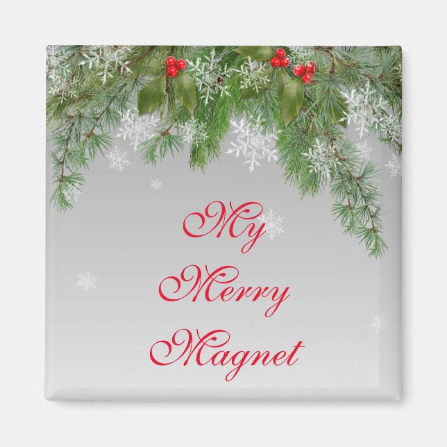 Imã Festive Snowflake and Holly Merry Christmas Magnet (Frente)