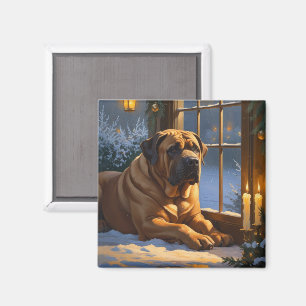Imã Festivo Bullmastiff com Férias de Natal