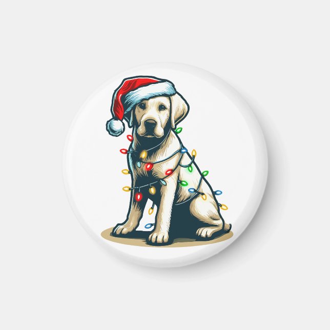 Imã Festivo Feriado Cão Labrador com Luz de Natal (Frente)