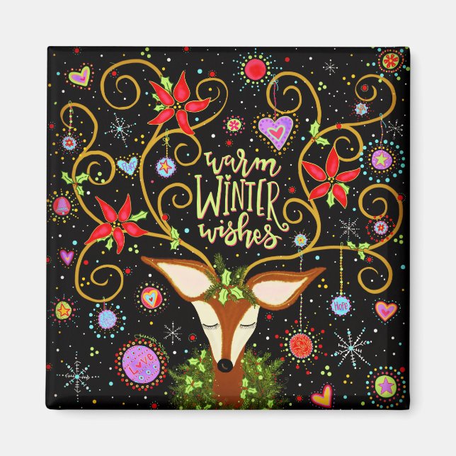 Imã Festivo Festivo Festivo Reindeer Queijos Quentes (Frente)