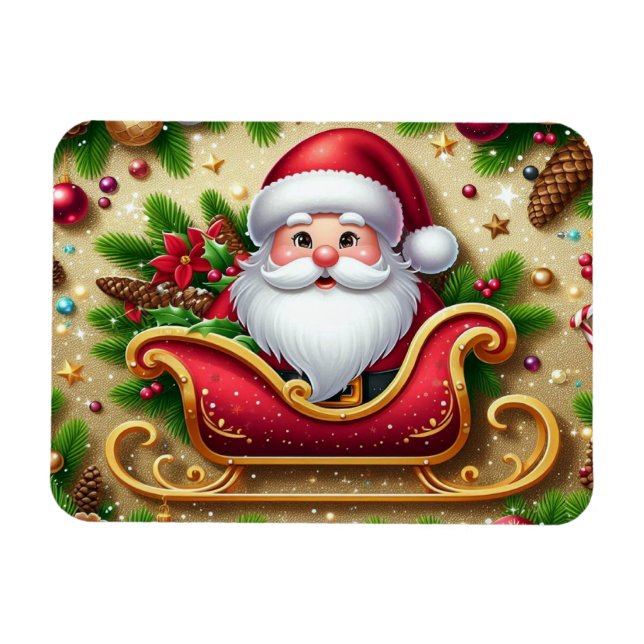 Ímã Festivo Papai Noel em Sleigh (Horizontal)