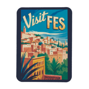 Ímã Fez Marrocos África Ilustração Viagem Arte Vintage