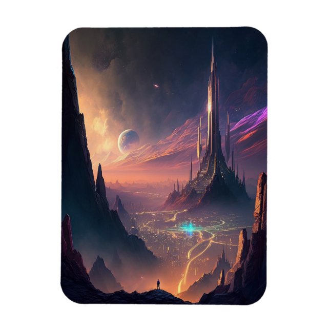 Ímã Ficção científica Magnet da cidade futurística (Vertical)