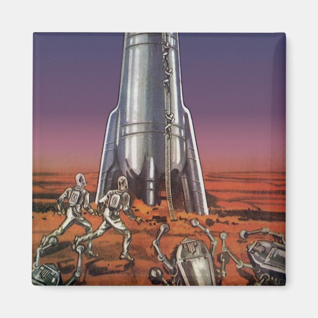 Imã Ficção científica retrô, astronautas, alienígenas  (Frente)