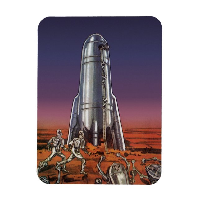Ímã Ficção científica retrô, astronautas, besouros ali (Vertical)