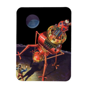 Ímã Ficção Científica Vintage Astronauta com Robô Alie