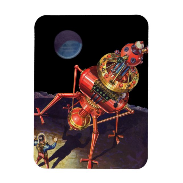 Ímã Ficção Científica Vintage Astronauta com Robô Alie (Vertical)