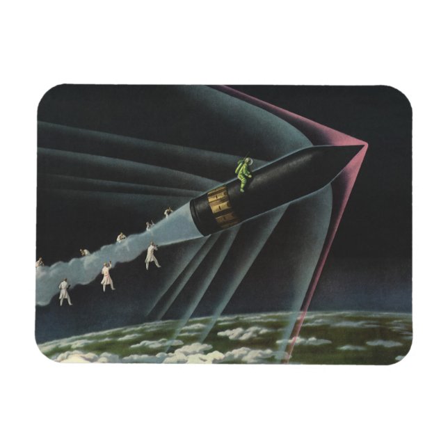 Ímã Ficção Científica Vintage Astronauta Pilotando um  (Horizontal)