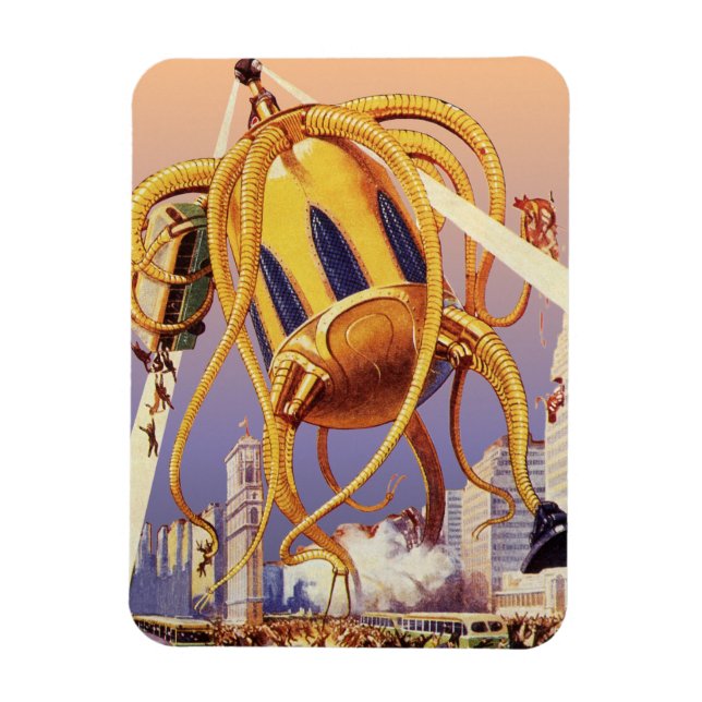 Ímã Ficção Científica Vintage Guerra de Invasão Alien  (Vertical)