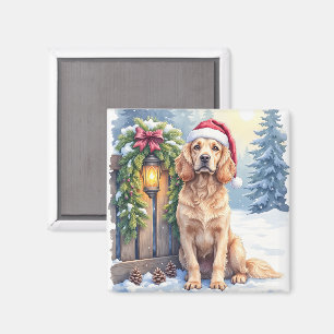 Imã Field Spaniel Cerca Nevada Chapéu de Papai Noel Ar