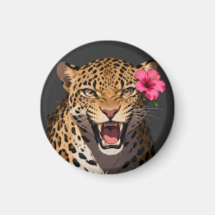 Imã Fierce Leopard Pink Flower Keychain