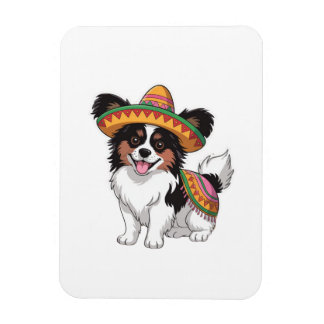 Ímã Fiesta Papillon Dog Vestindo Sombrero e Sarape