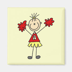 Imã Figura cheerleader da vara - vermelho e ouro