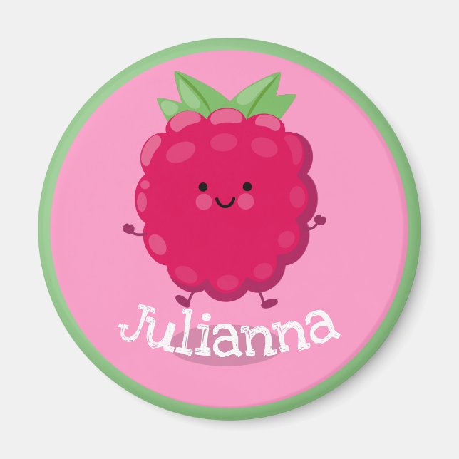 Imã Figura de desenho animado rosa de framboesa branca (Frente)