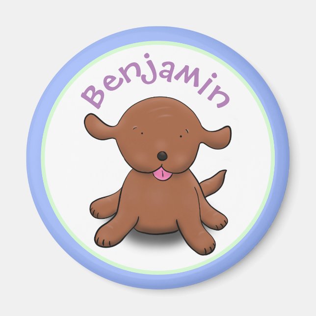 Imã Figura de desenho azul de cachorro feliz e bonito (Frente)