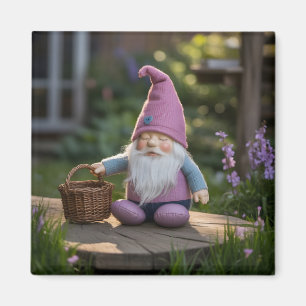 Imã Figura de Gnome Fofinho com Cesto Tecido no Verão