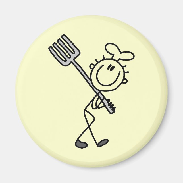 Imã Figura de palito de chef com garfo (Frente)