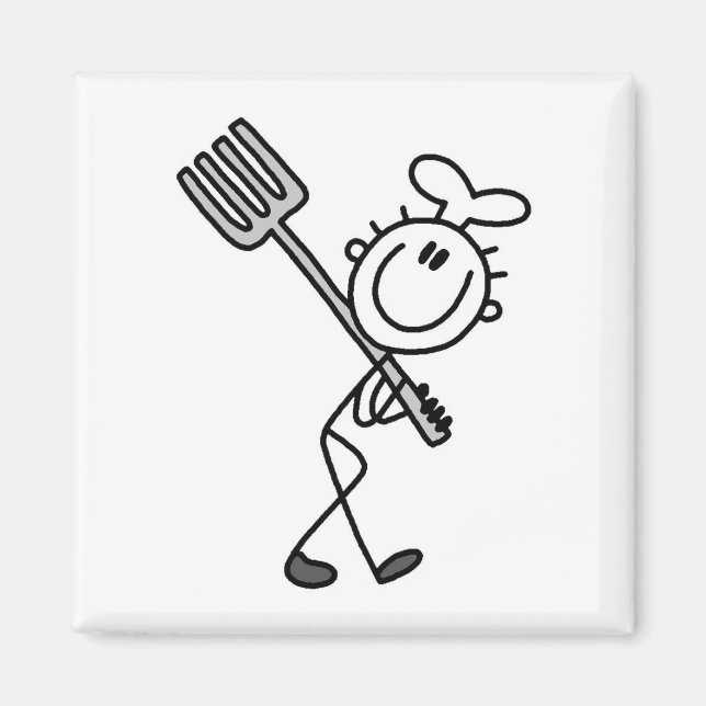 Imã Figura de palito de chef com garfo (Frente)