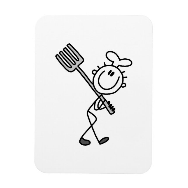 Ímã Figura de palito de chef com garfo (Vertical)