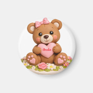 Imã Figurinha de Urso de Pelúcia Fofo com Coração do N