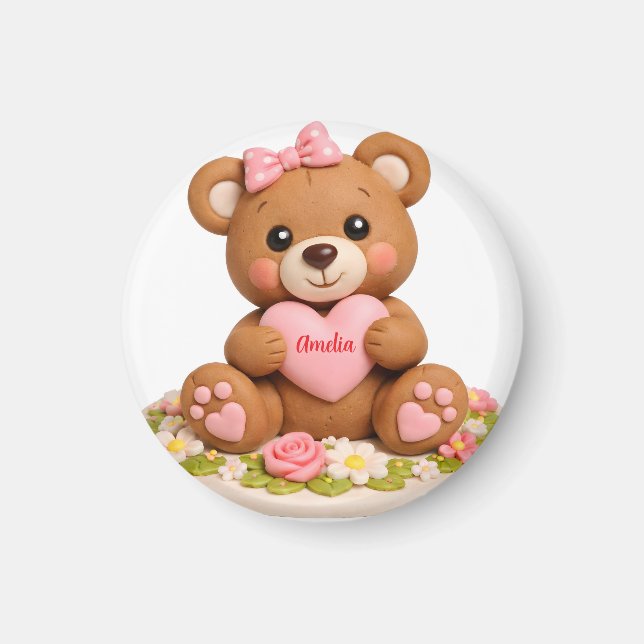 Imã Figurinha de Urso de Pelúcia Fofo com Coração do N (Frente)