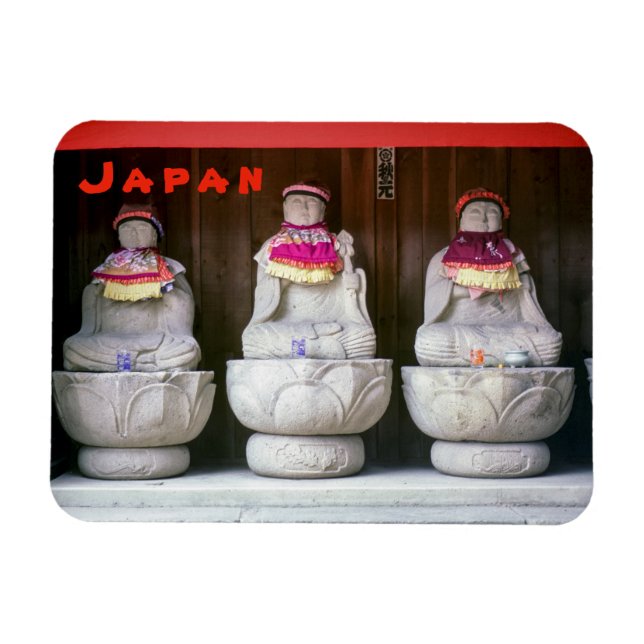 Ímã Fila de estátuas de monge Jizo com bib e chapéu -  (Horizontal)