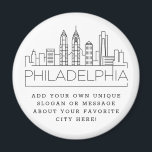 Imã Filadélfia | Mensagem de Cidade Personalizada ou S<br><div class="desc">Um favor ímã único representando a bela cidade de Filadélfia,  Pensilvânia. Este chaveiro apresenta uma ilustração estilizada do horizonte único da cidade com seu nome embaixo. Por baixo do nome da cidade está um lugar para o seu slogan ou afirmação exclusivo sobre a sua cidade favorita.</div>