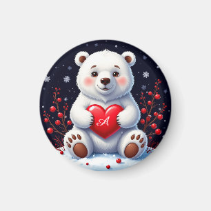 Imã Filhote Adorável de Urso Polar Branco Segurando um