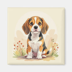 Imã Filhote de Beagle Tricolor Preto, Marrom e Branco 
