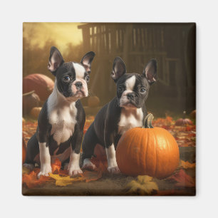Imã Filhote de Boston Terrier Outono Delícia Abóbora