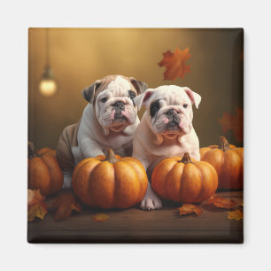 Imã Filhote de Bulldog Outono Prazer Abóbora