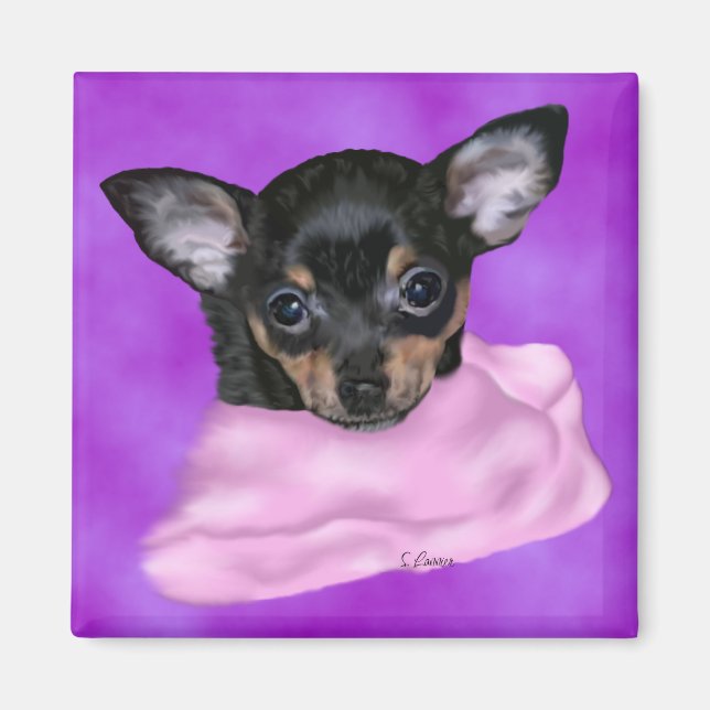 Imã Filhote de Chihuahua Preto e Castanho (Frente)