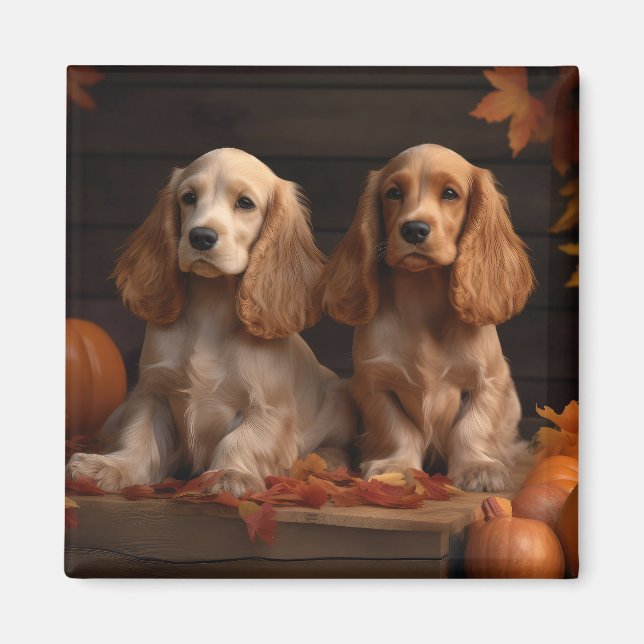Imã Filhote de Cocker Spaniel Delícia de Outono Abóbor (Frente)