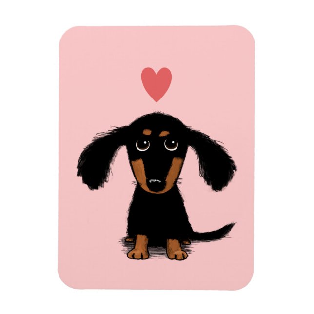 Ímã Filhote de Dachshund Fofo de Cabelo Comprido com C (Vertical)