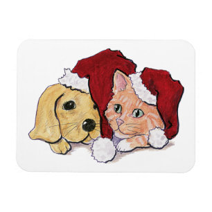 Ímã Filhote de Labrador de Natal Fofo e Gato Tabby Lar