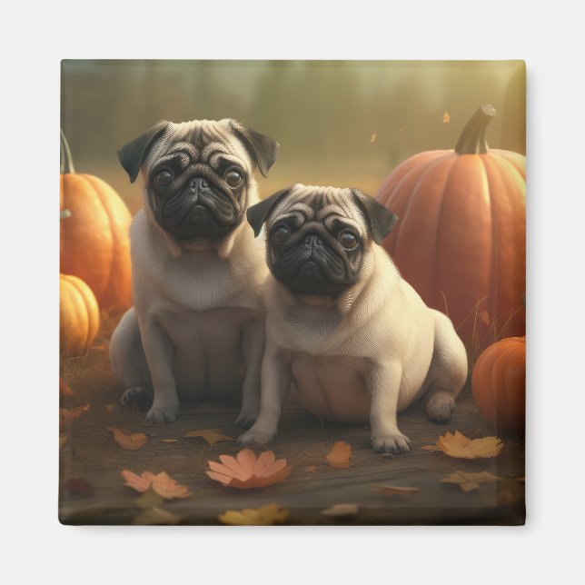 Imã Filhote de Pug Delícia de Outono Abóbora (Frente)