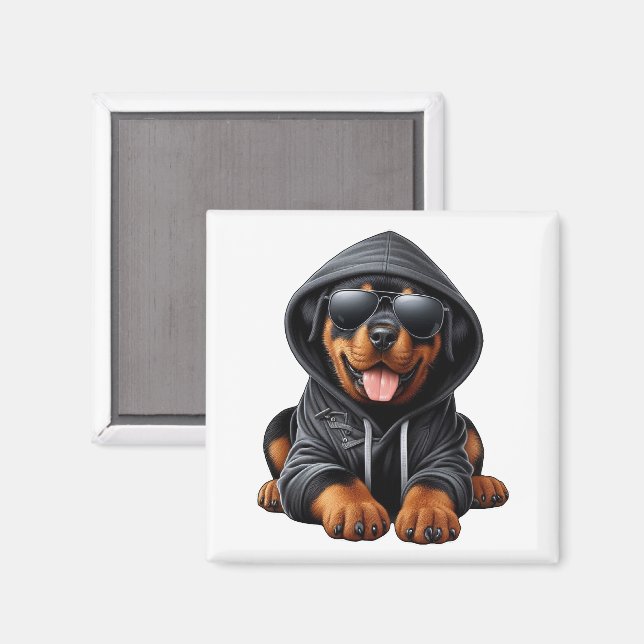 Imã Filhote de Rottweiler com Moletom com Capuz (Front/Back)