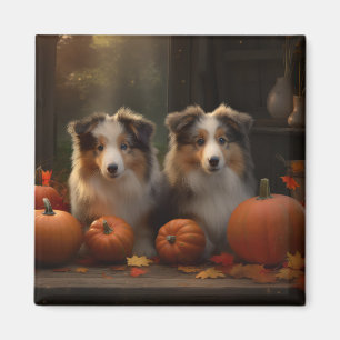 Imã Filhote de Rough Collie Outono Delícia Abóbora
