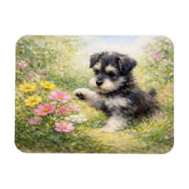 Ímã Filhote de Schnauzer Flores da Primavera Flexível