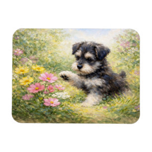 Ímã Filhote de Schnauzer Flores da Primavera Flexível