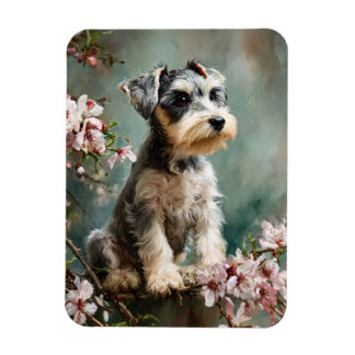 Ímã Filhote de Schnauzer Flores de Cerejeira da Primav