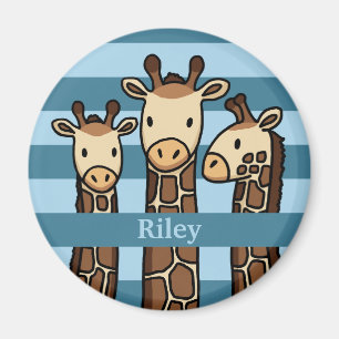 Imã Filhote girafa bonita Trio, adicione o nome da cri
