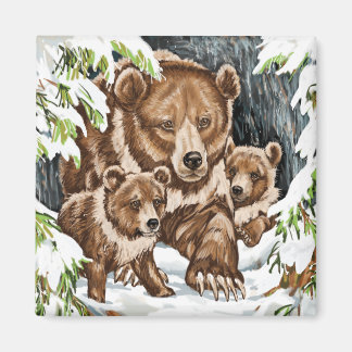Imã Filhotes e Mãe do Urso Grizzly no inverno