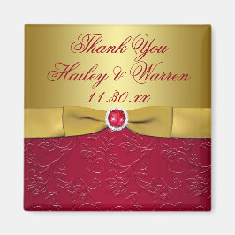 Imã Fim de Casamento Floral Dourado, Vermelho de Fita