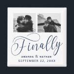 Imã Finalmente Casamento Minimalista 2 Foto Salvar Dat<br><div class="desc">Valeu a pena esperar e agora você está finalmente pronto para enviar suas datas de salvamento! Esses casamento minimalistas, exceto a data em que ímanes são perfeitamente simples, mas super modernos. Personalize facilmente o design, adicionando suas próprias fotos, nomes e data de casamento. Itens correspondentes podem ser encontrados na coleção....</div>