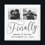 Imã Finalmente Casamento Minimalista 2 Foto Salvar Dat<br><div class="desc">Valeu a pena esperar e agora você está finalmente pronto para enviar suas datas de salvamento! Esses casamento minimalistas, exceto a data em que ímanes são perfeitamente simples, mas super modernos. Personalize facilmente o design, adicionando suas próprias fotos, nomes e data de casamento. Itens correspondentes podem ser encontrados na coleção....</div>